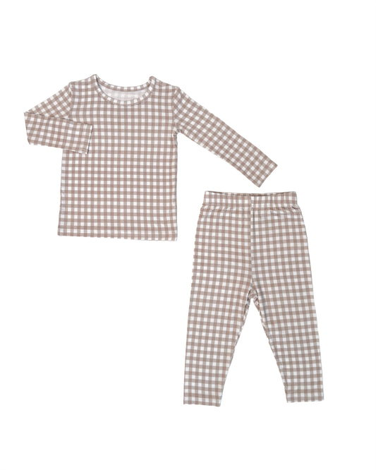 TAUPE GINGHAM TWO PIECE